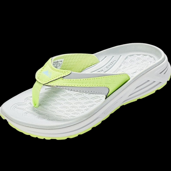 Columbia Shoes - Adidas Lime Green and White Flip Flops